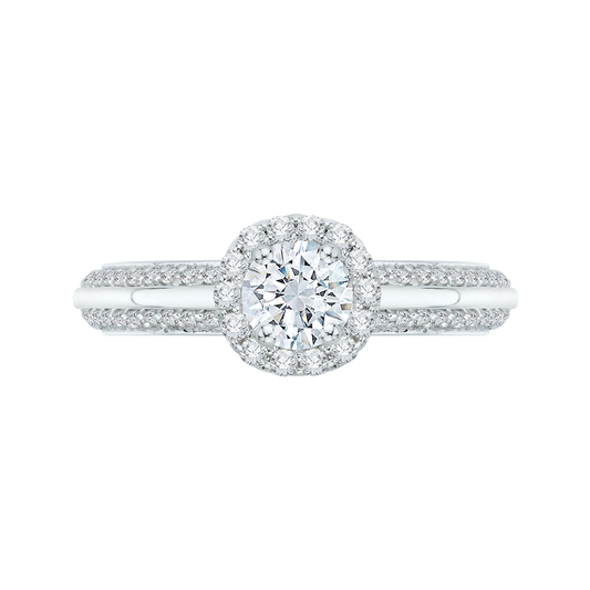 Diamond Halo Cathedral Style Engagement Ring in 14K White Gold