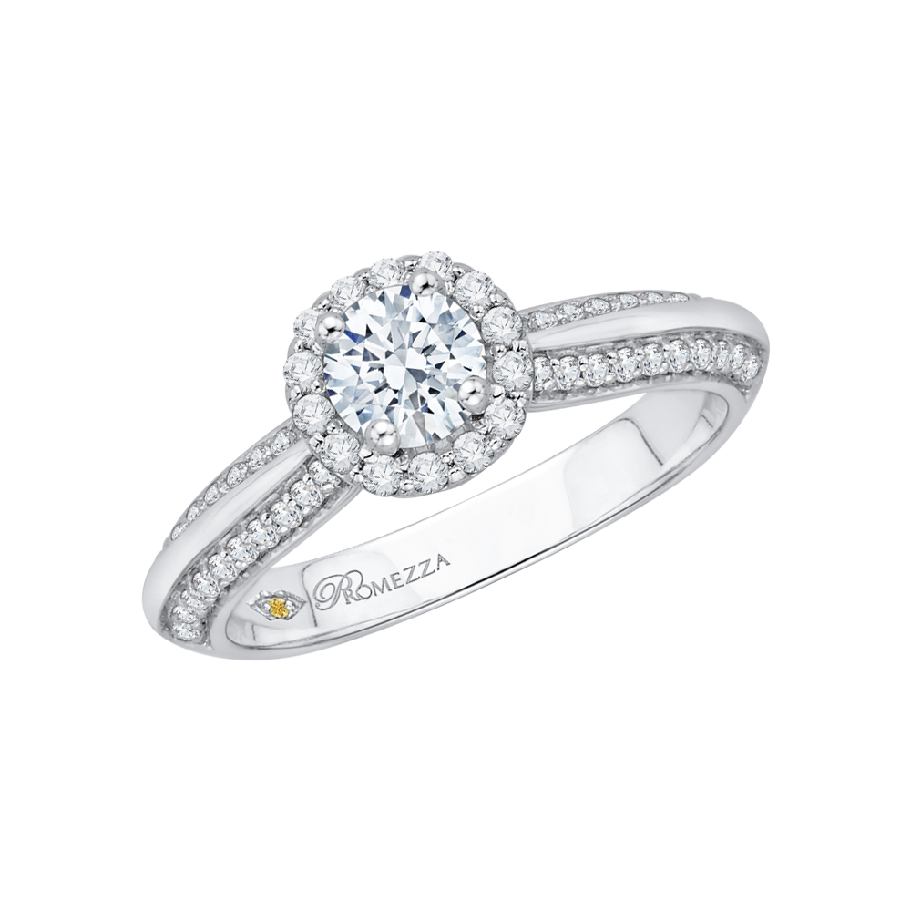 Diamond Halo Cathedral Style Engagement Ring in 14K White Gold