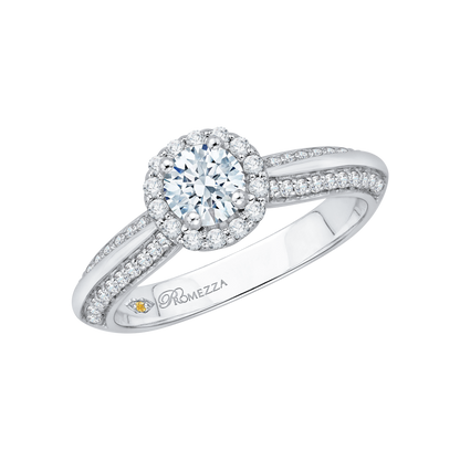 Diamond Halo Cathedral Style Engagement Ring in 14K White Gold