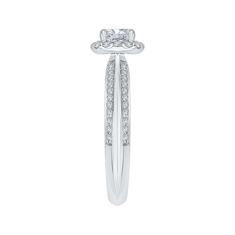 Diamond Halo Cathedral Style Engagement Ring in 14K White Gold