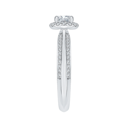 Diamond Halo Cathedral Style Engagement Ring in 14K White Gold