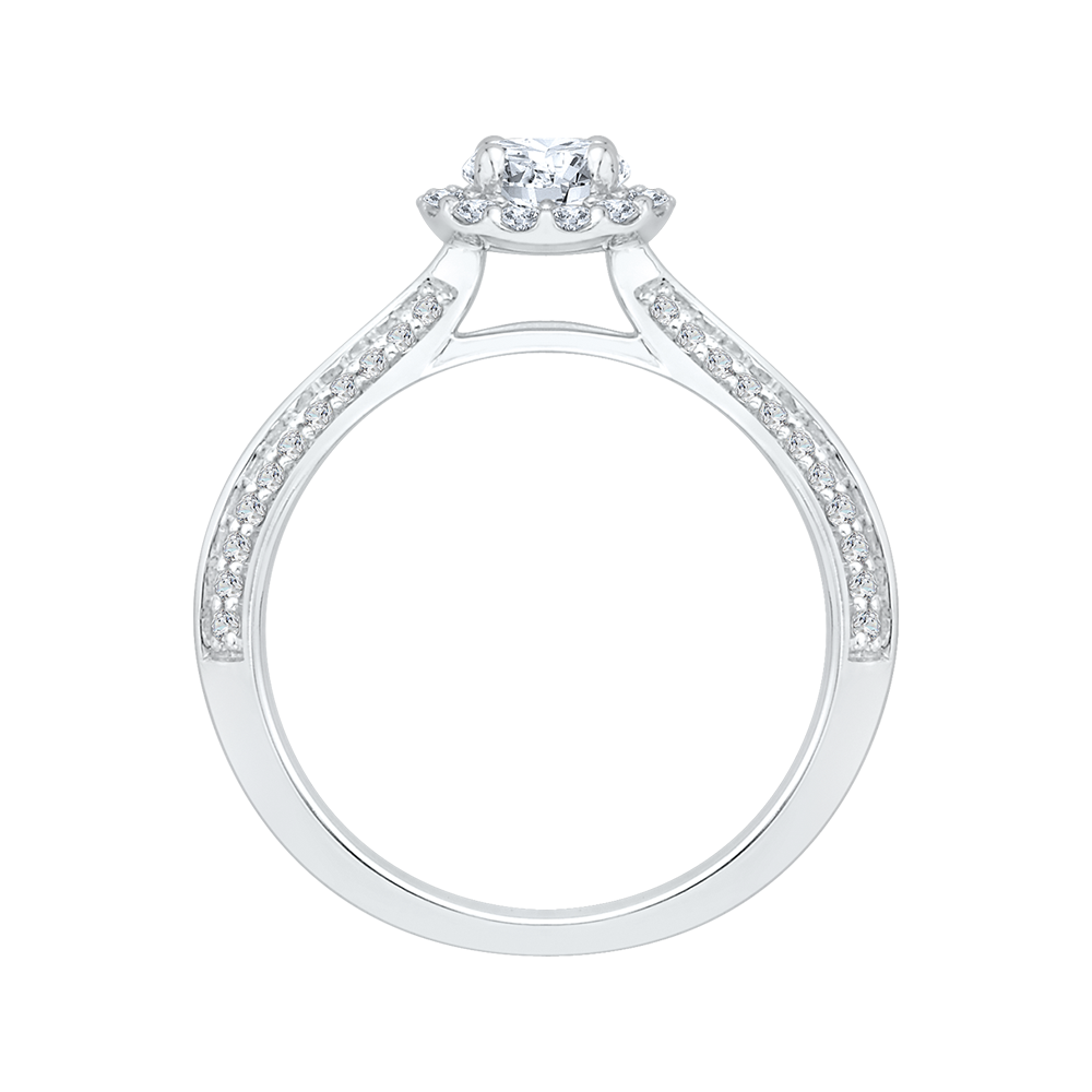 Diamond Halo Cathedral Style Engagement Ring in 14K White Gold