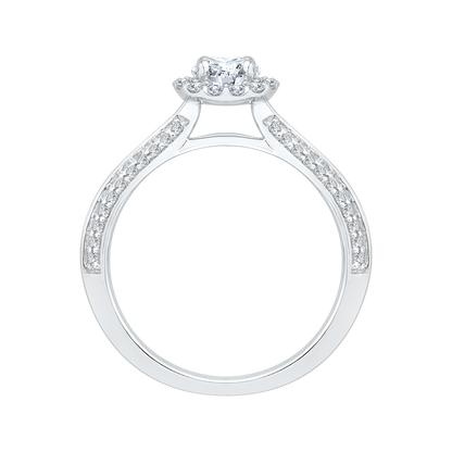 Diamond Halo Cathedral Style Engagement Ring in 14K White Gold