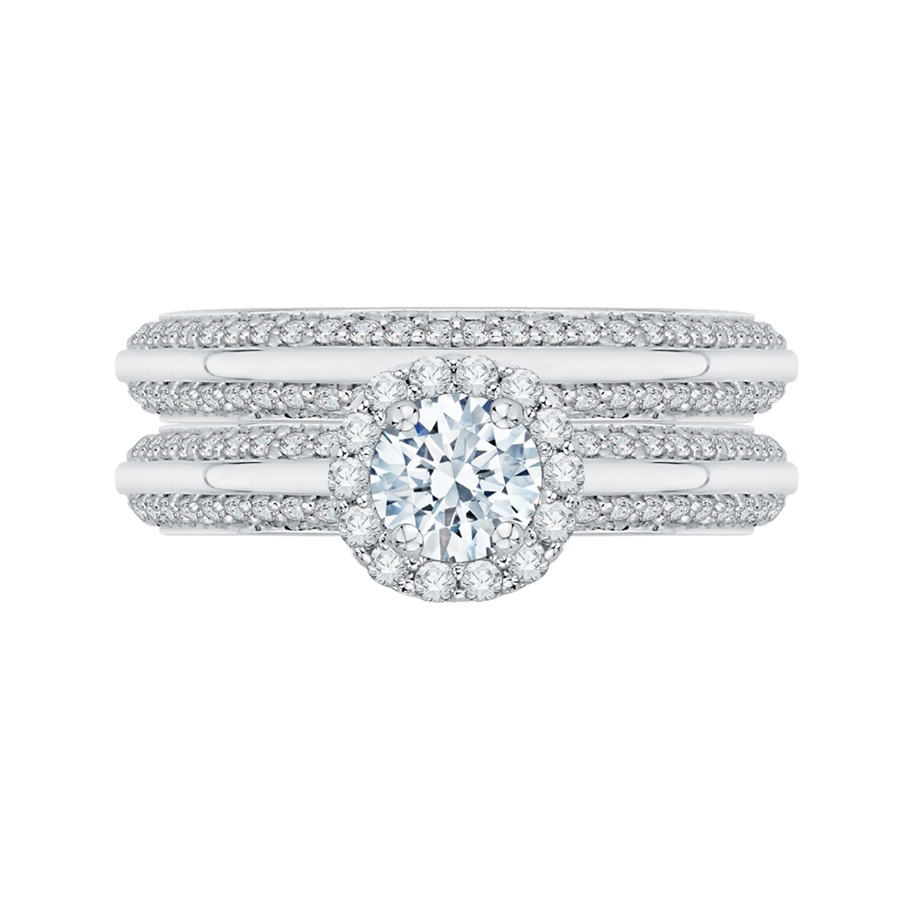 Diamond Halo Cathedral Style Engagement Ring in 14K White Gold