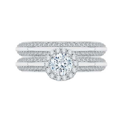 Diamond Halo Cathedral Style Engagement Ring in 14K White Gold