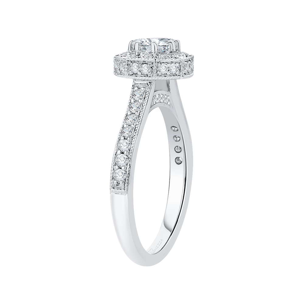 Round Diamond Octagon Shape Halo Engagement Ring in 14K White Gold