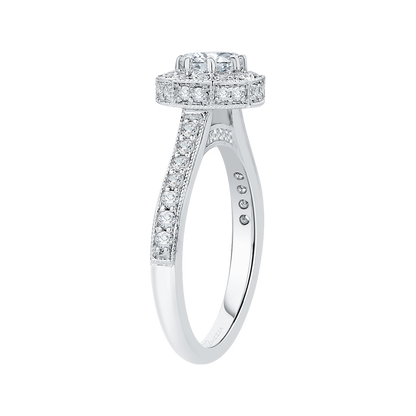 Round Diamond Octagon Shape Halo Engagement Ring in 14K White Gold