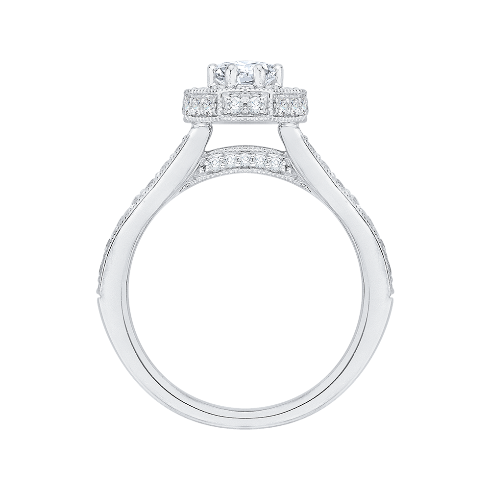 Round Diamond Octagon Shape Halo Engagement Ring in 14K White Gold