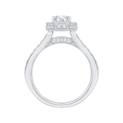 Round Diamond Octagon Shape Halo Engagement Ring in 14K White Gold