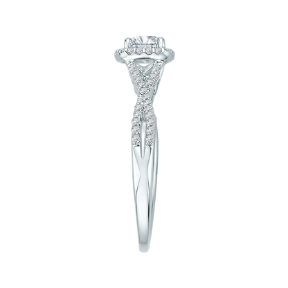14K White Gold Round Diamond Halo Engagement Ring with Split Shank