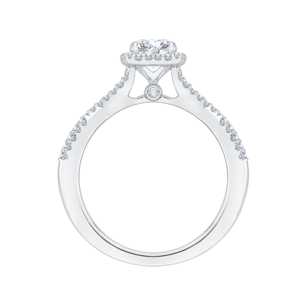 Split Shank Diamond Halo Engagement Ring in 14K White Gold