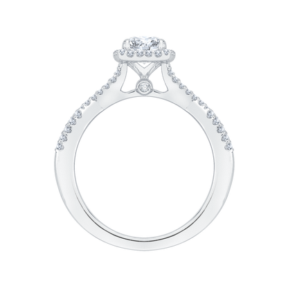 Split Shank Diamond Halo Engagement Ring in 14K White Gold