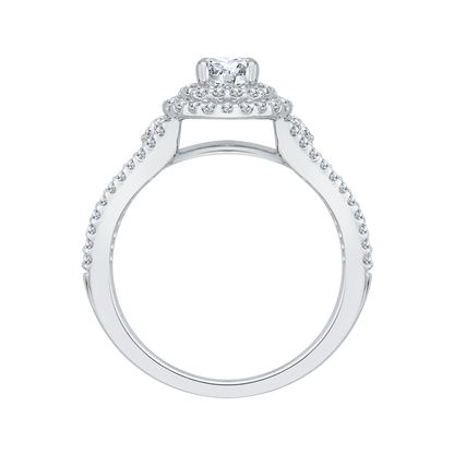 Split Shank Round Diamond Double Halo Engagement Ring in 14K White Gold