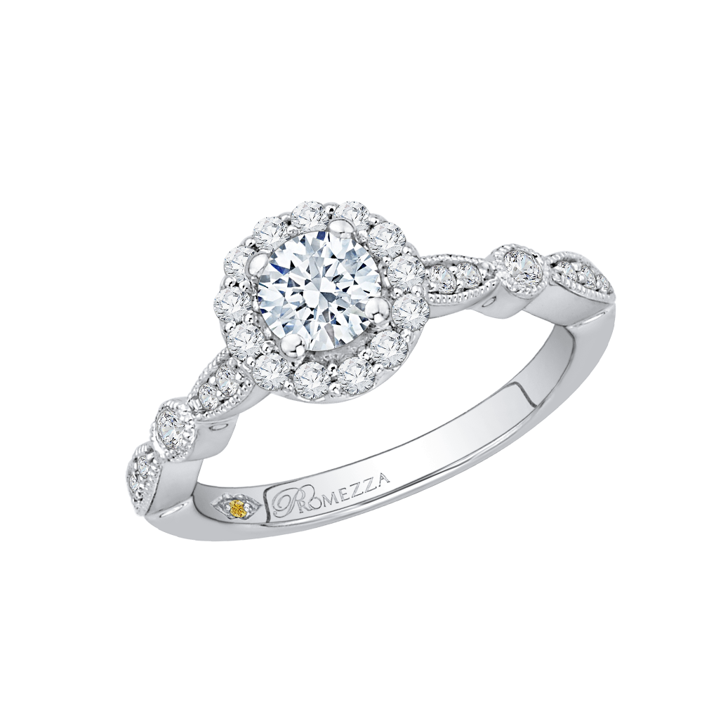 Diamond Halo Engagement Ring in 14K White Gold