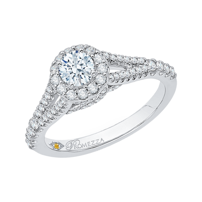 Split Shank Round Diamond Halo Engagement Ring in 14K White Gold