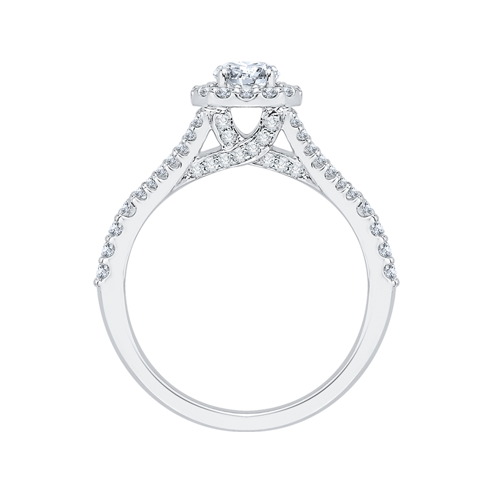 Split Shank Round Diamond Halo Engagement Ring in 14K White Gold