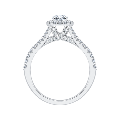 Split Shank Round Diamond Halo Engagement Ring in 14K White Gold