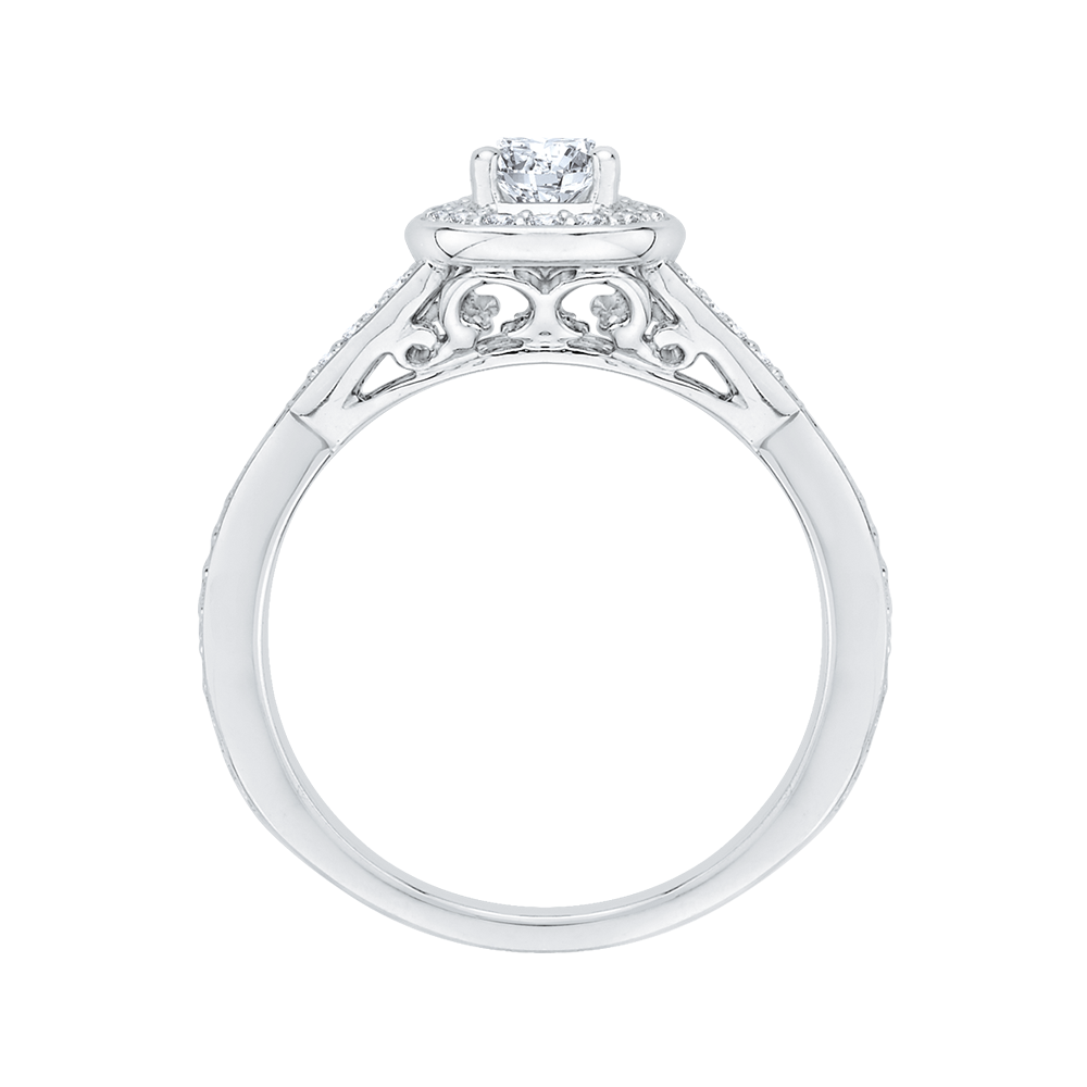 Split Shank Round Diamond Halo Engagement Ring in 14K White Gold