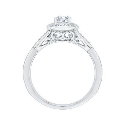 Split Shank Round Diamond Halo Engagement Ring in 14K White Gold