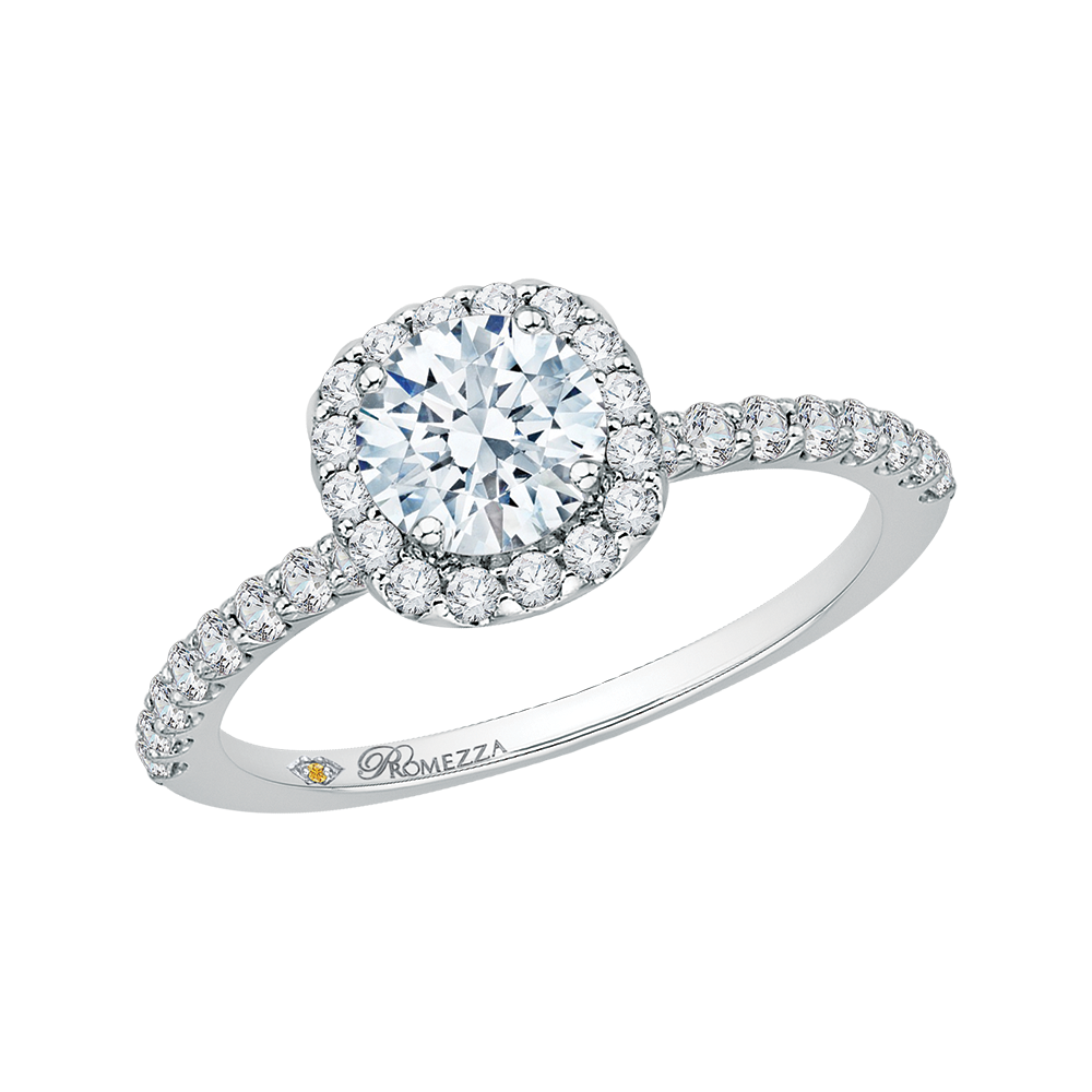 Round Diamond Halo Engagement Ring in 14K White Gold