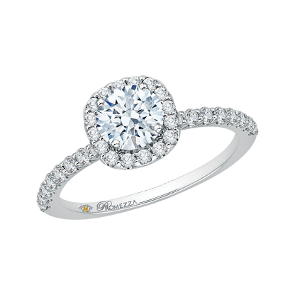 Round Diamond Halo Engagement Ring in 14K White Gold