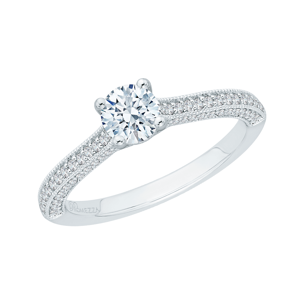 Diamond Cathedral Style Engagement Ring In 14K White Gold