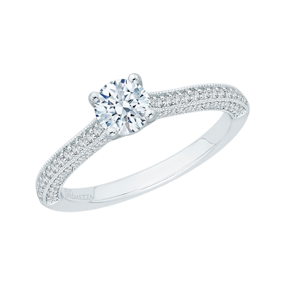 Diamond Cathedral Style Engagement Ring In 14K White Gold