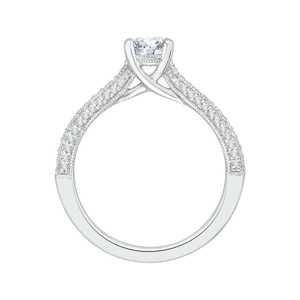 Diamond Cathedral Style Engagement Ring In 14K White Gold