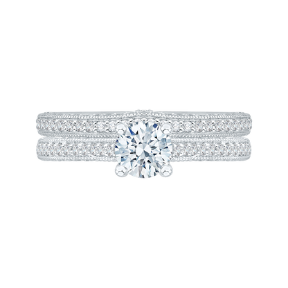 Diamond Cathedral Style Engagement Ring In 14K White Gold