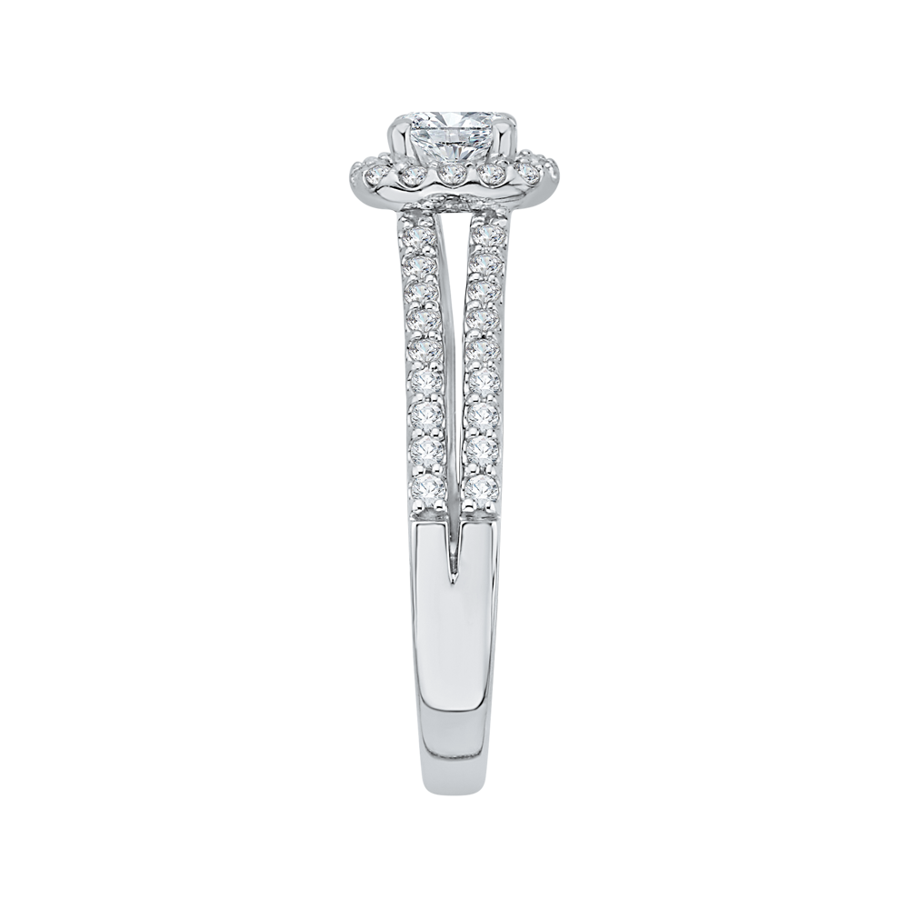 Split Shank Round Diamond Halo Engagement Ring in 14K White Gold