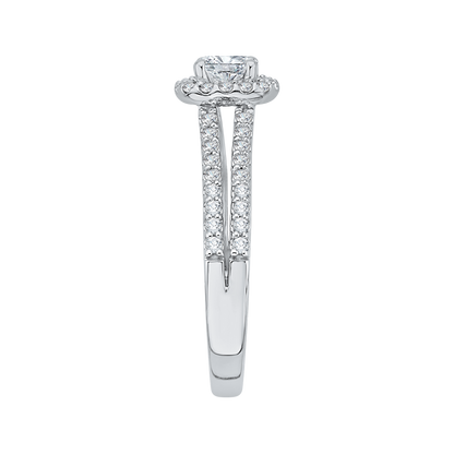 Split Shank Round Diamond Halo Engagement Ring in 14K White Gold