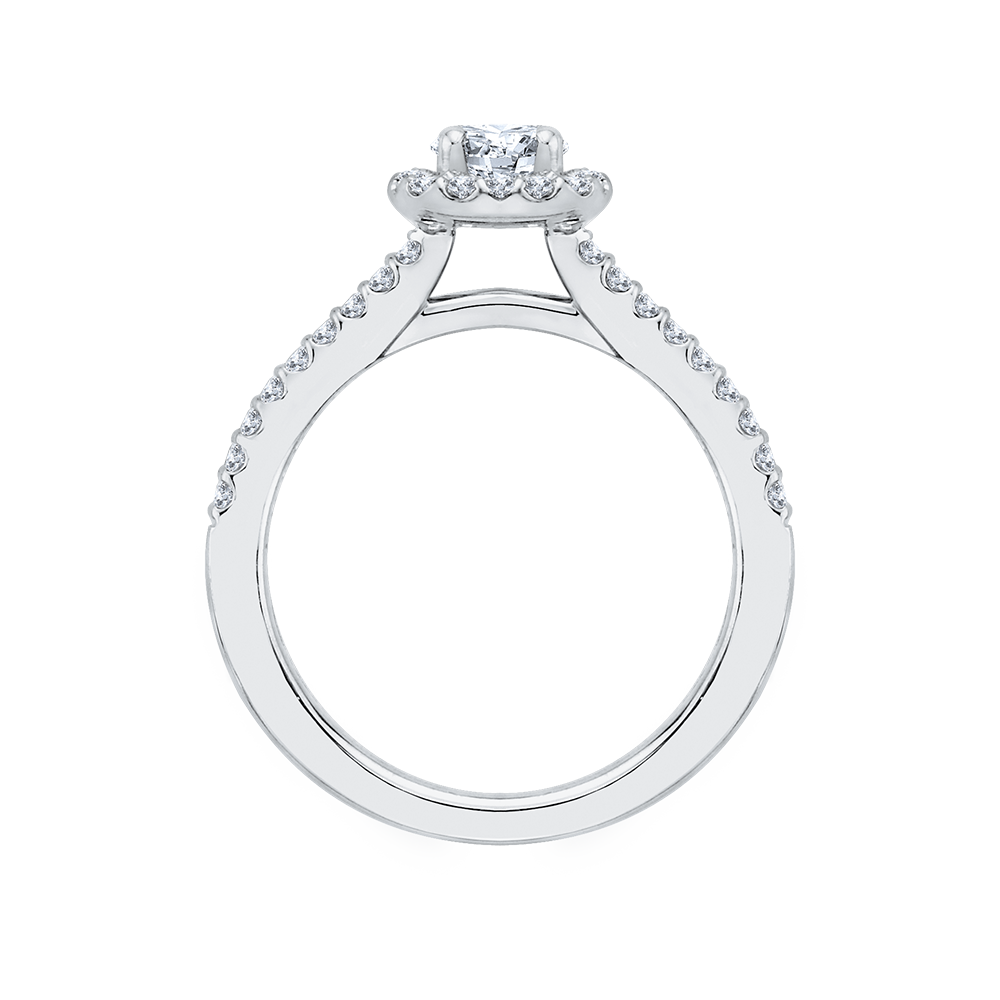 Split Shank Round Diamond Halo Engagement Ring in 14K White Gold