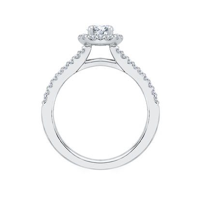 Split Shank Round Diamond Halo Engagement Ring in 14K White Gold