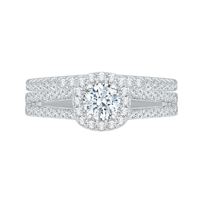 Split Shank Round Diamond Halo Engagement Ring in 14K White Gold