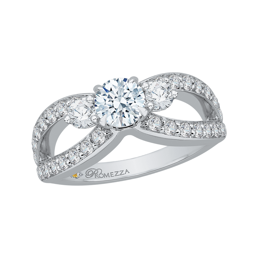 Split Shank Diamond Three-Stone Engagement Ring in 14K White Gold