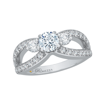 Split Shank Diamond Three-Stone Engagement Ring in 14K White Gold