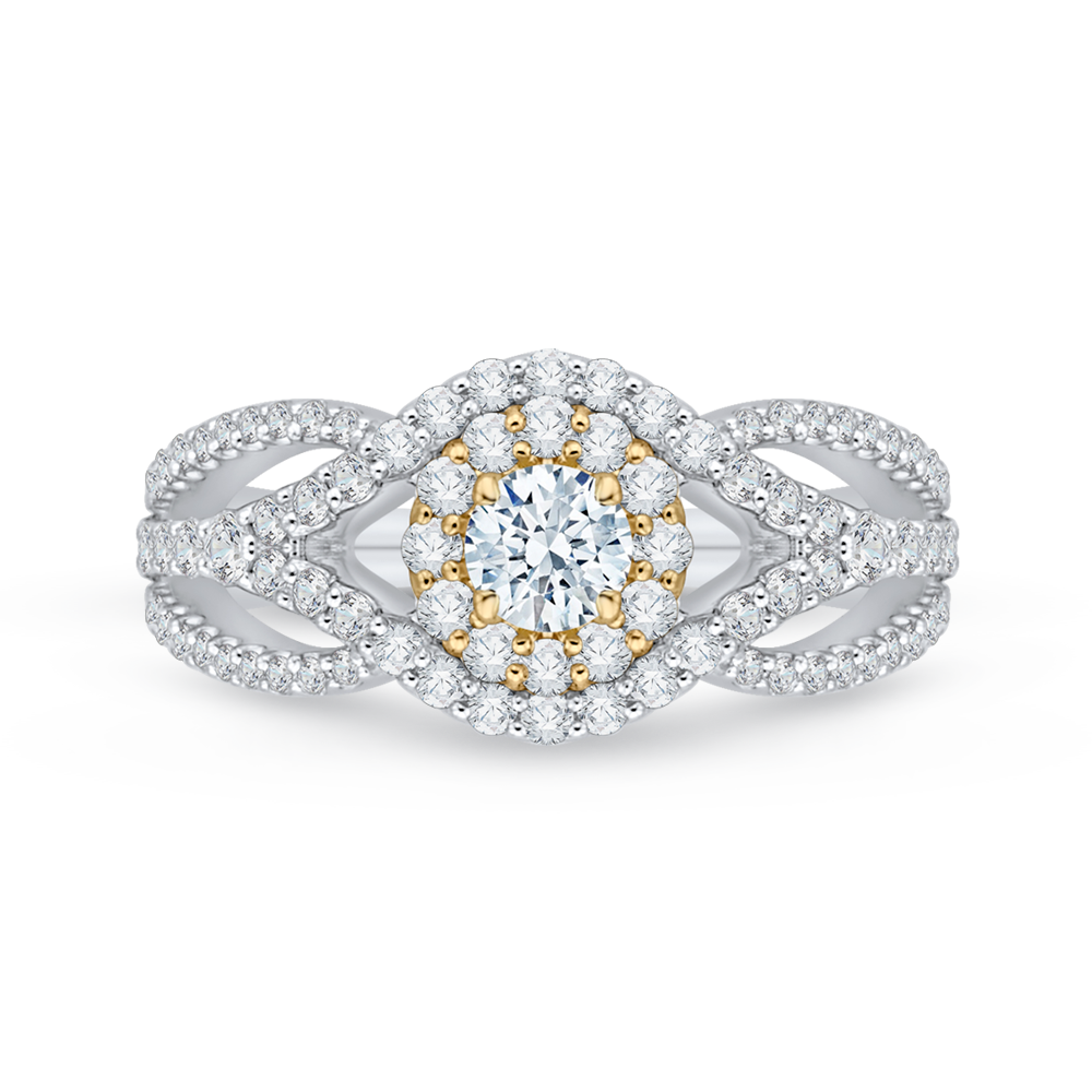 Round Diamond Halo Engagement Ring in 14K Two Tone Gold