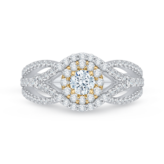 Round Diamond Halo Engagement Ring in 14K Two Tone Gold