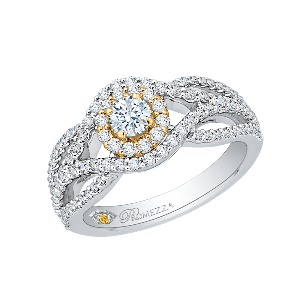 Round Diamond Halo Engagement Ring in 14K Two Tone Gold