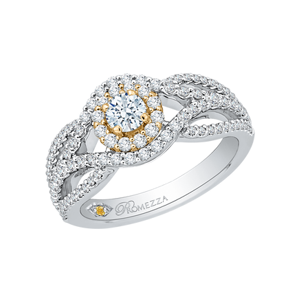 Round Diamond Halo Engagement Ring in 14K Two Tone Gold