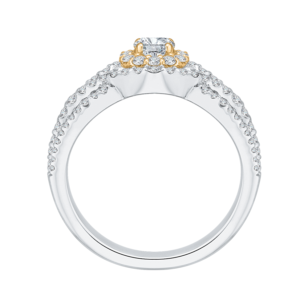 Round Diamond Halo Engagement Ring in 14K Two Tone Gold