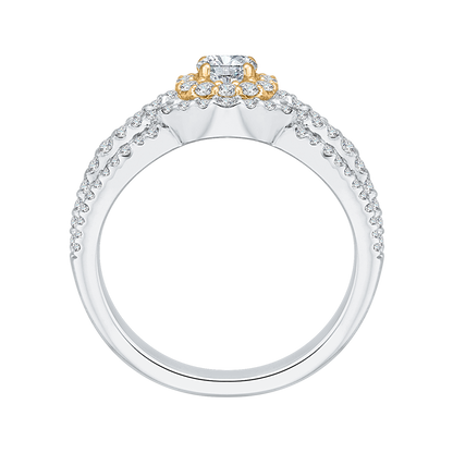 Round Diamond Halo Engagement Ring in 14K Two Tone Gold