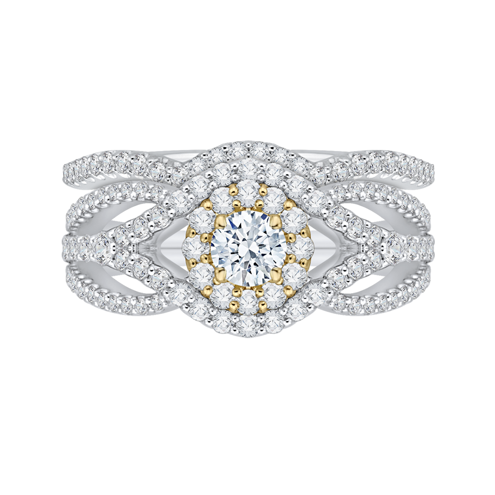 Round Diamond Halo Engagement Ring in 14K Two Tone Gold