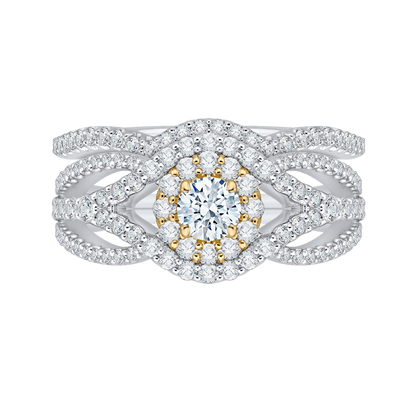 Round Diamond Halo Engagement Ring in 14K Two Tone Gold