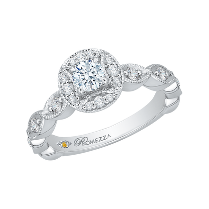 Diamond Halo Engagement Ring in 14K White Gold