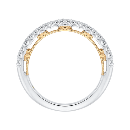 Round Diamond Half-Eternity Wedding Band in 14K Two Tone Gold
