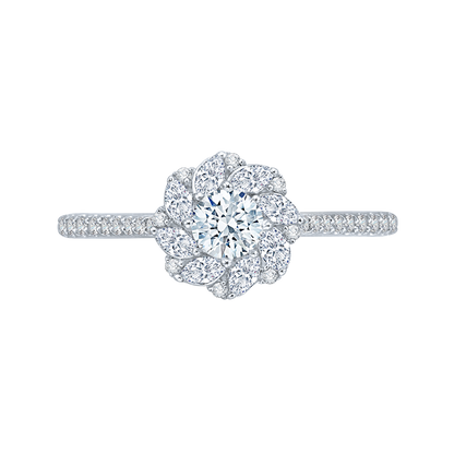 Diamond Floral Halo Engagement Ring in 14K White Gold