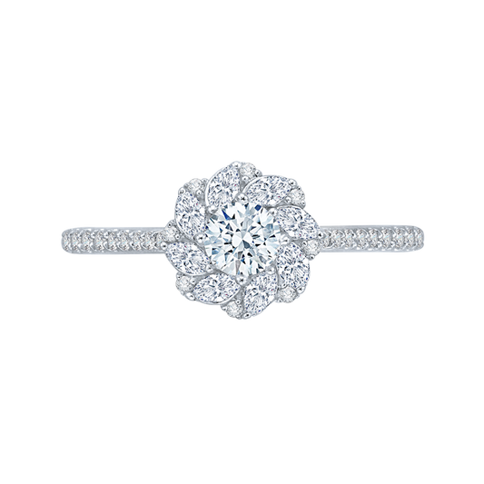 Diamond Floral Halo Engagement Ring in 14K White Gold