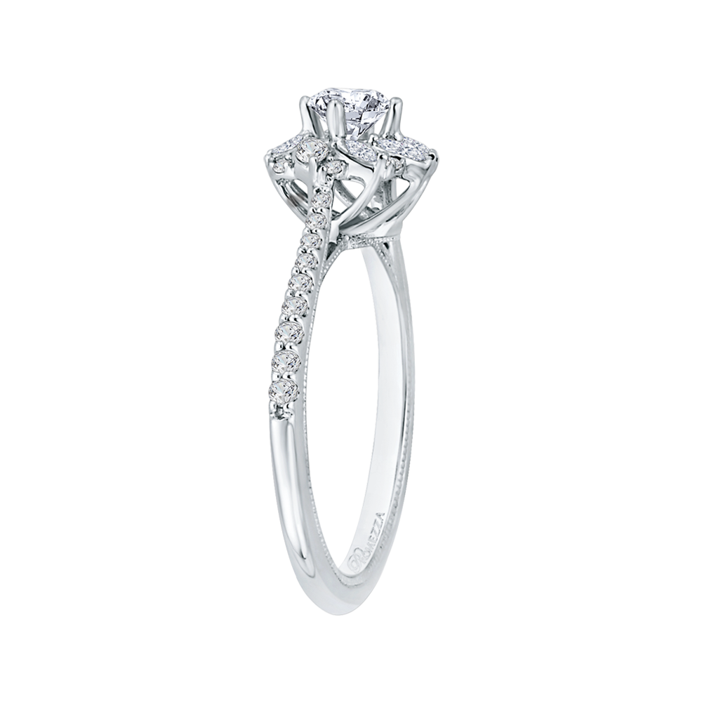 Diamond Floral Halo Engagement Ring in 14K White Gold