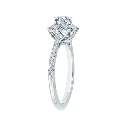 Diamond Floral Halo Engagement Ring in 14K White Gold